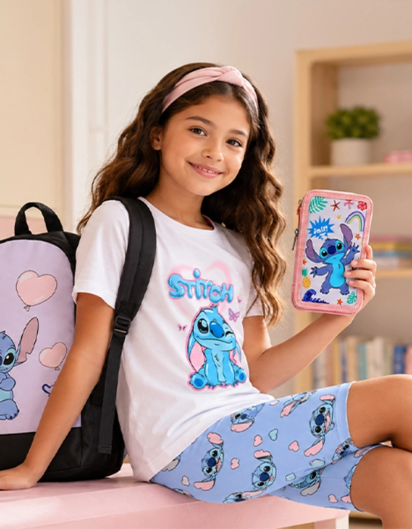Szkolny strój Stitch z plecakiem i piórnikiem