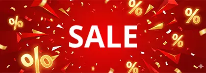 Zbliżenie na różowe ubrania z czerwonymi napisami „50%” na białych wieszakach. Zbliżenie na różowe ubrania z czerwonymi napisami „50%” na białych wieszakach.